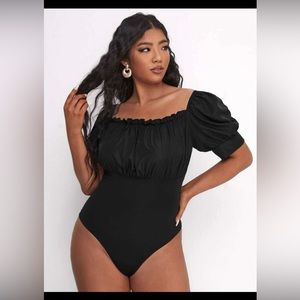 Ruched bust, puff sleeve bodysuit